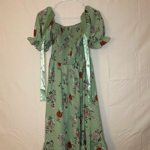 Green floral dress from Shein. Has tie in the back